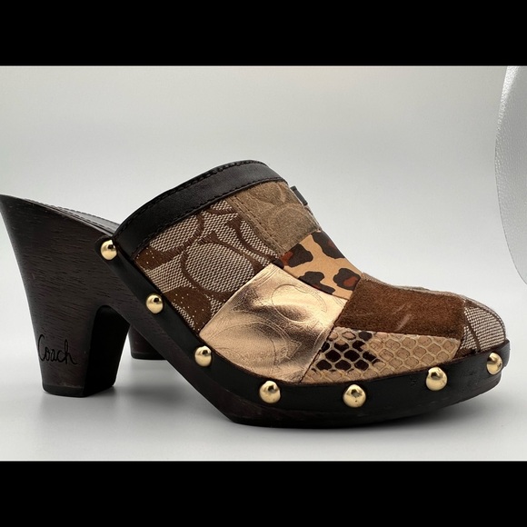 Coach mules, patchwork, gold studded - Picture 2 of 8